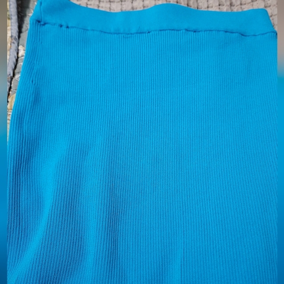 ZARA Ribbed Knit High-waist Midi Skirt w/ Elastic Waistband BackVent.Aqua Blue.M - Picture 16 of 16